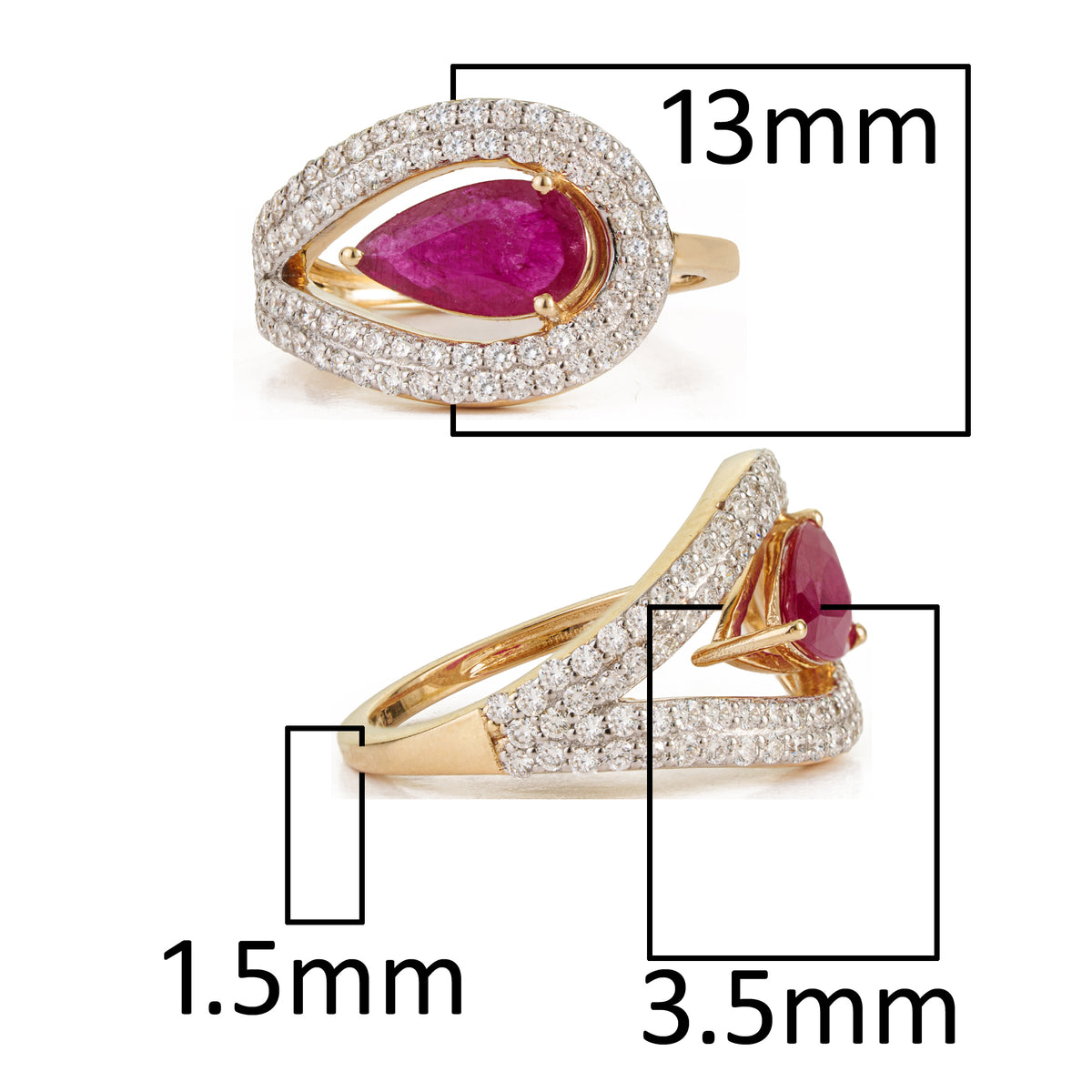 Pear Ruby Diamond Halo Ring