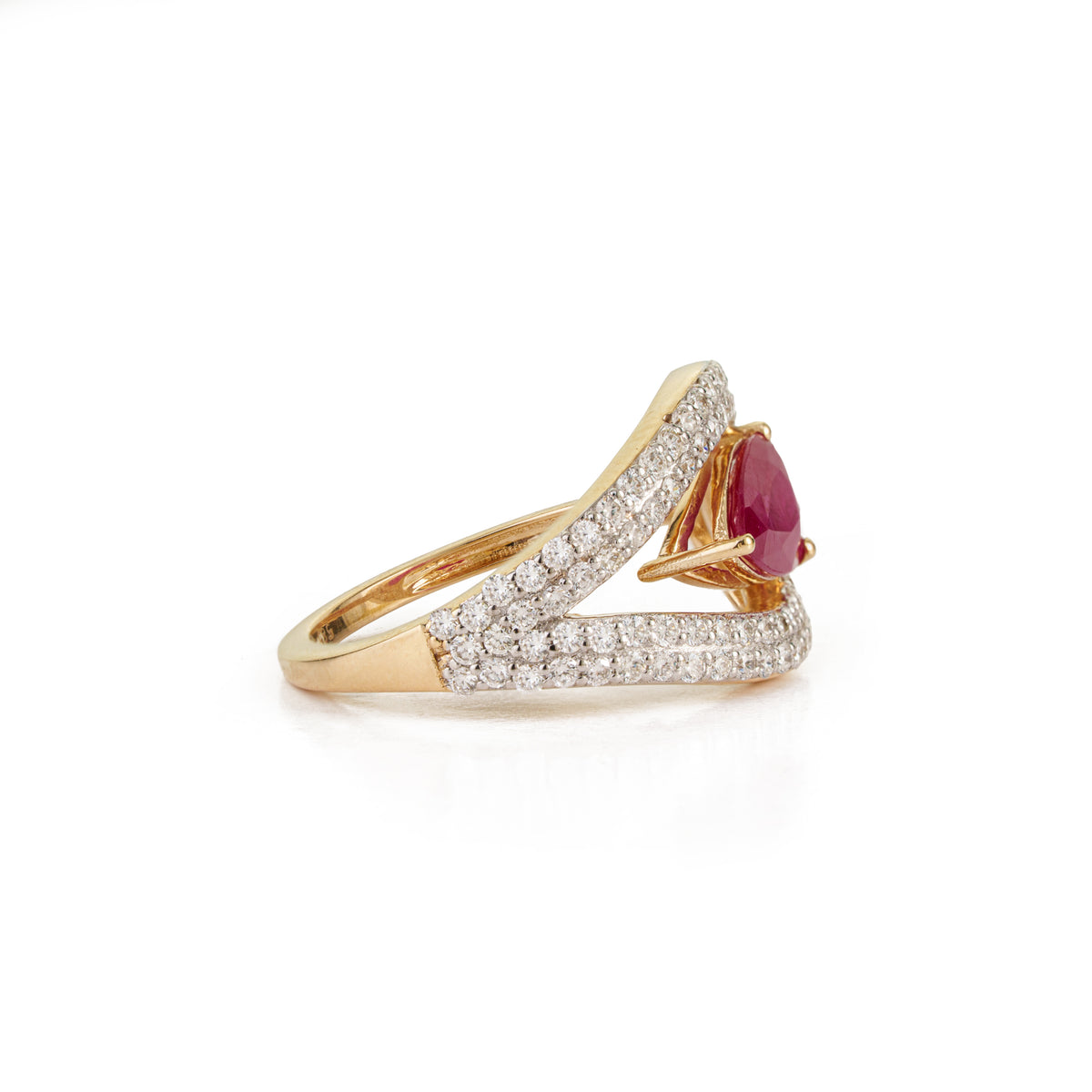 Pear Ruby Diamond Halo Ring