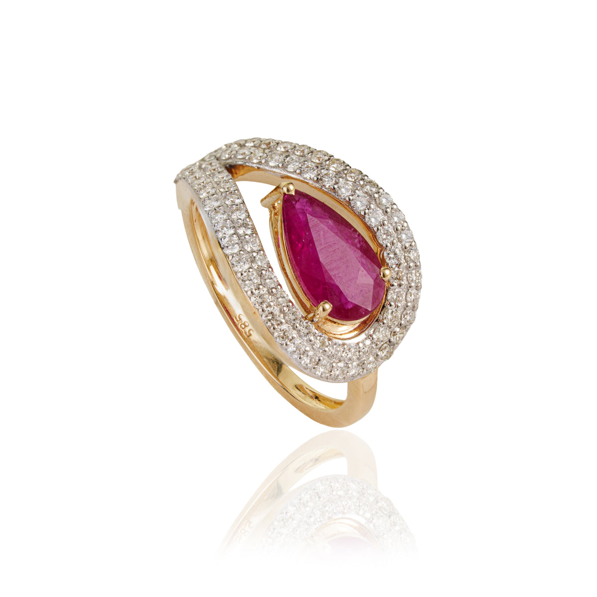 Pear Ruby Diamond Halo Ring