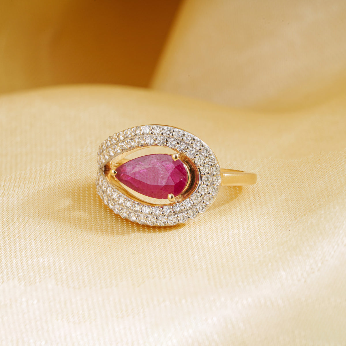 Pear Ruby Diamond Halo Ring