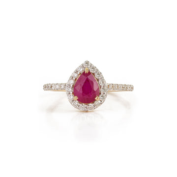 Pear Ruby Halo Diamond Ring