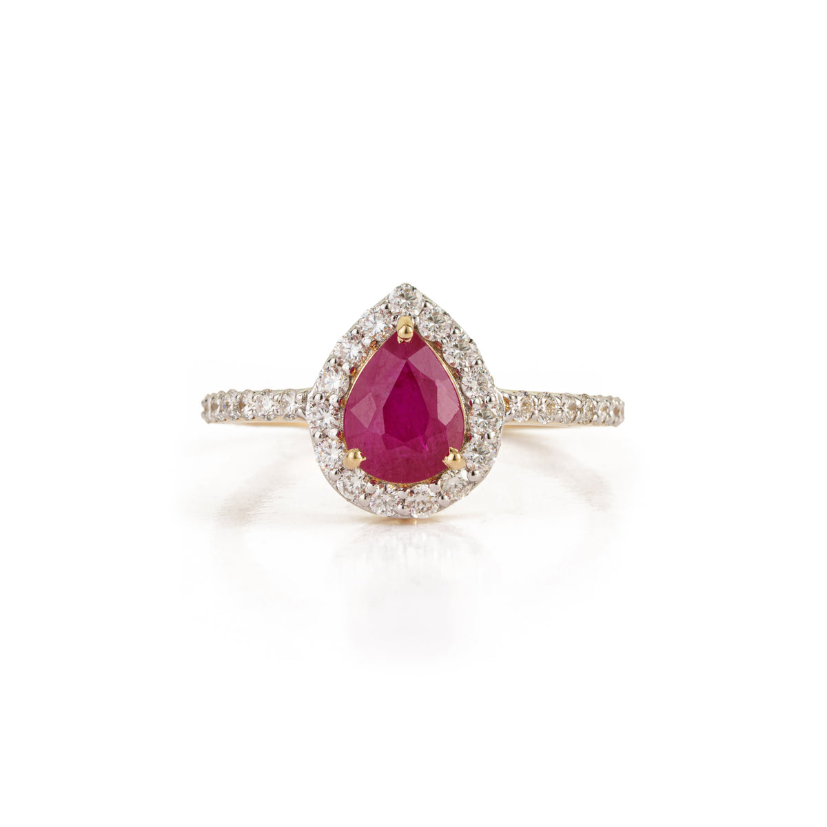 Pear Ruby Halo Diamond Ring