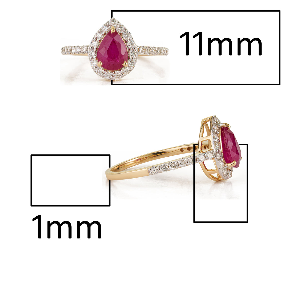 Pear Ruby Halo Diamond Ring