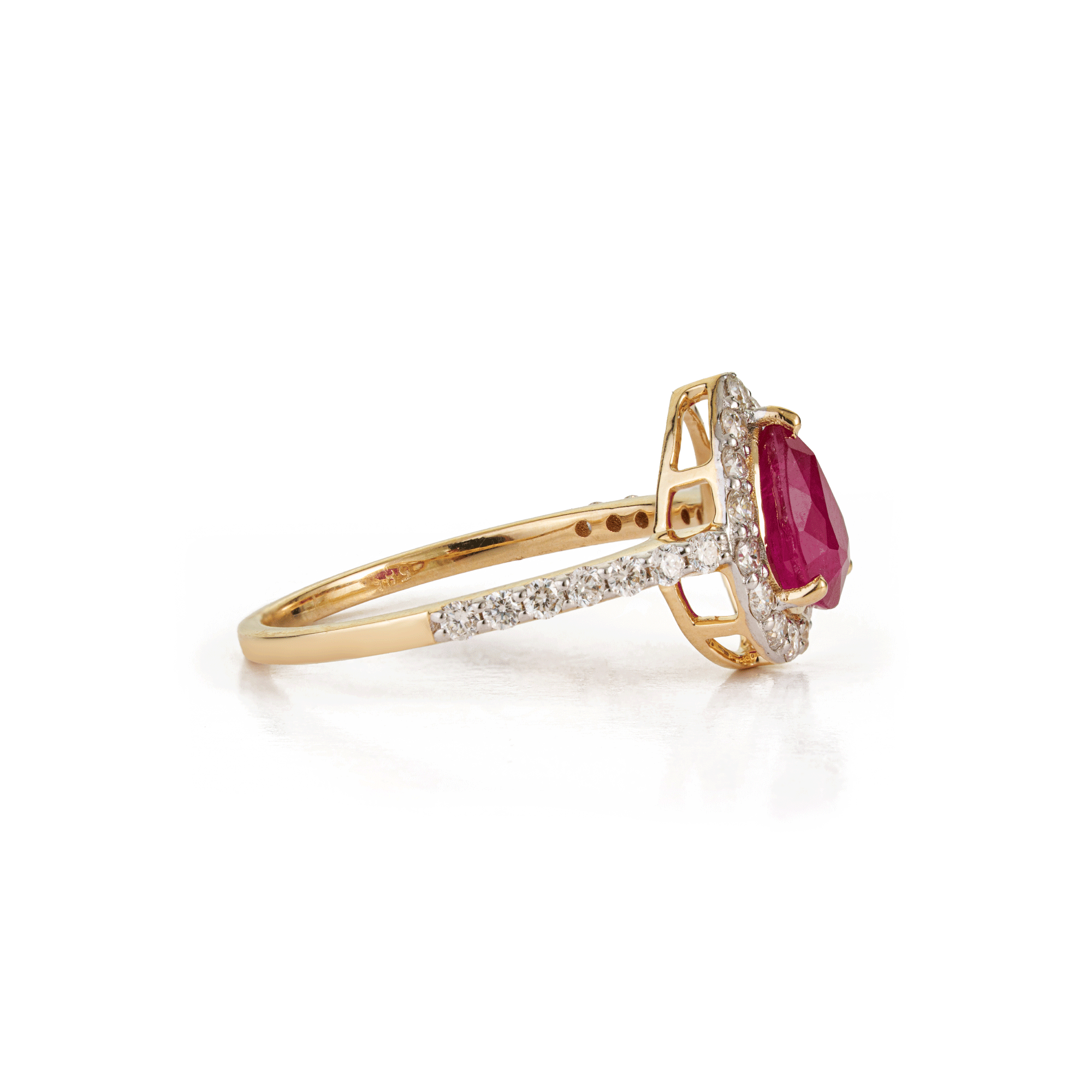 Pear Ruby Halo Diamond Ring