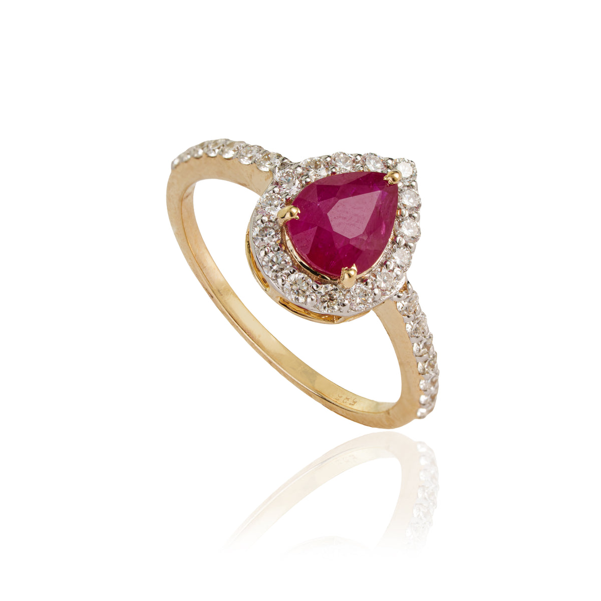 Pear Ruby Halo Diamond Ring