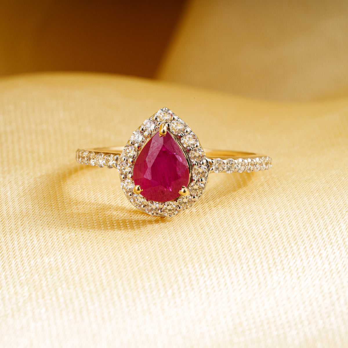 Pear Ruby Halo Diamond Ring