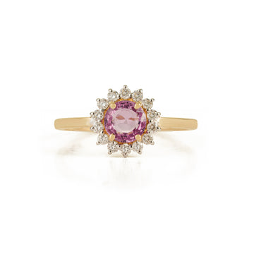 Pink Sapphire Diamond Halo Ring