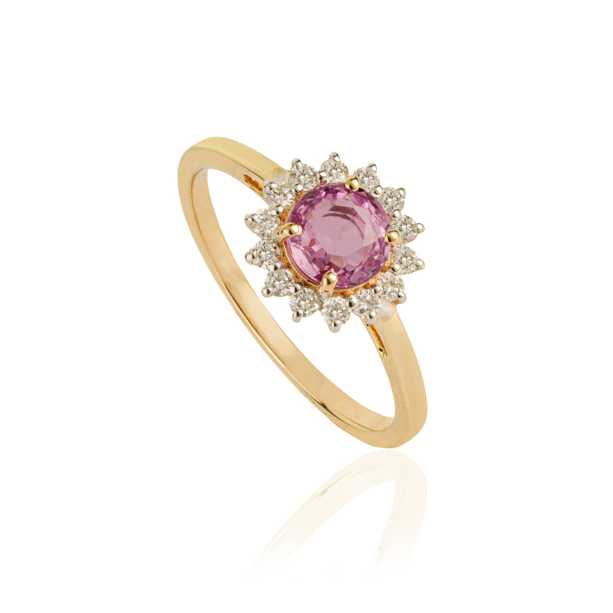 Pink Sapphire Diamond Halo Ring