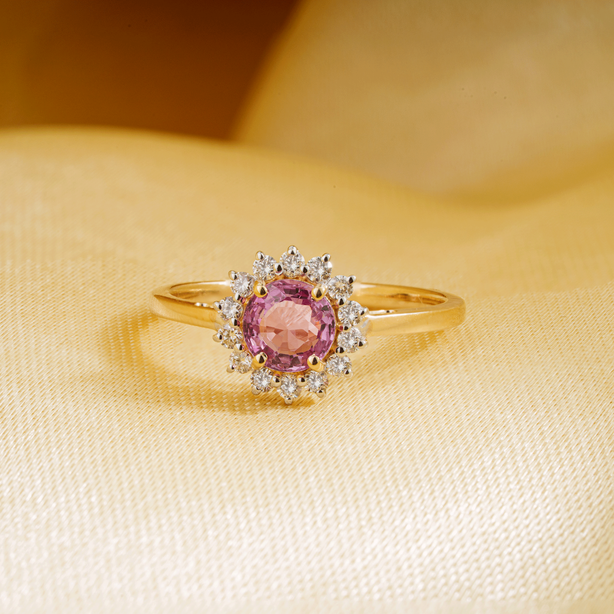 Pink Sapphire Diamond Halo Ring