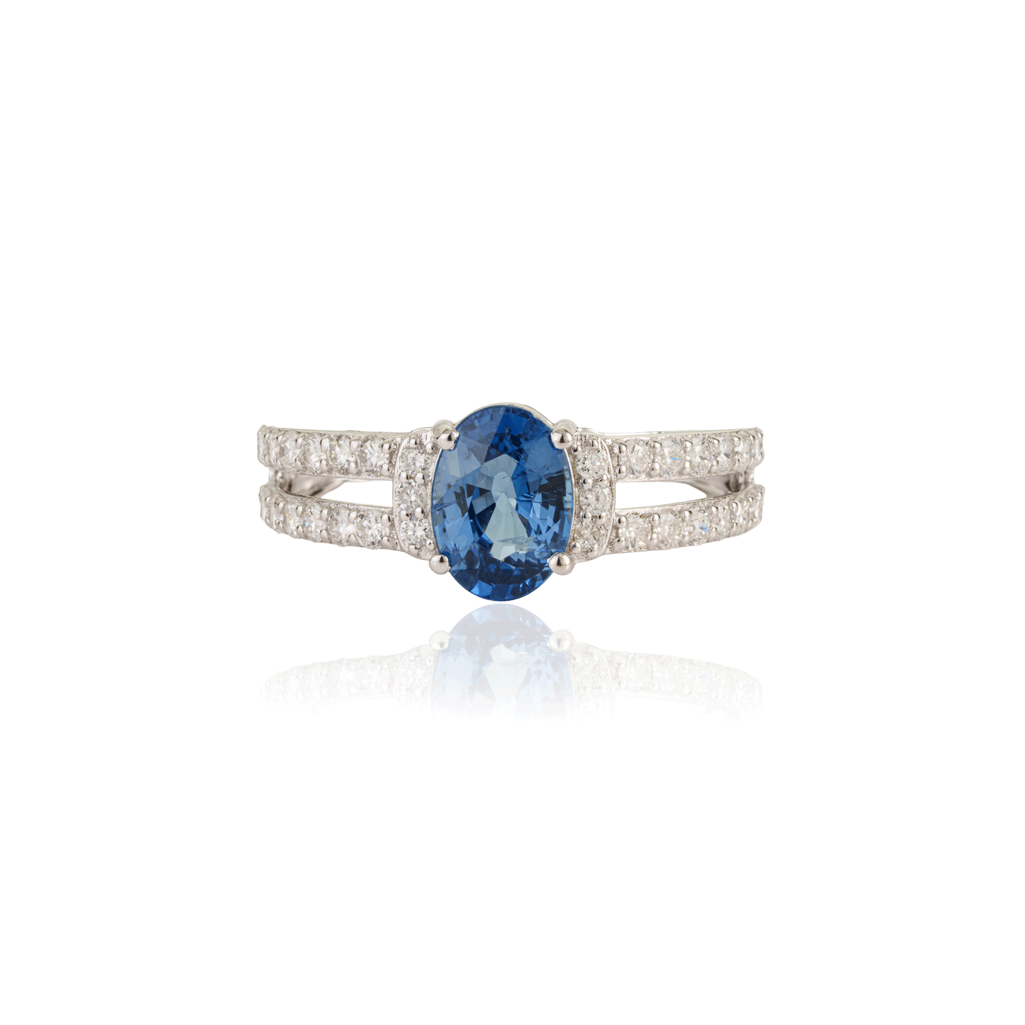 Blue Sapphire Diamond Split Shank Ring