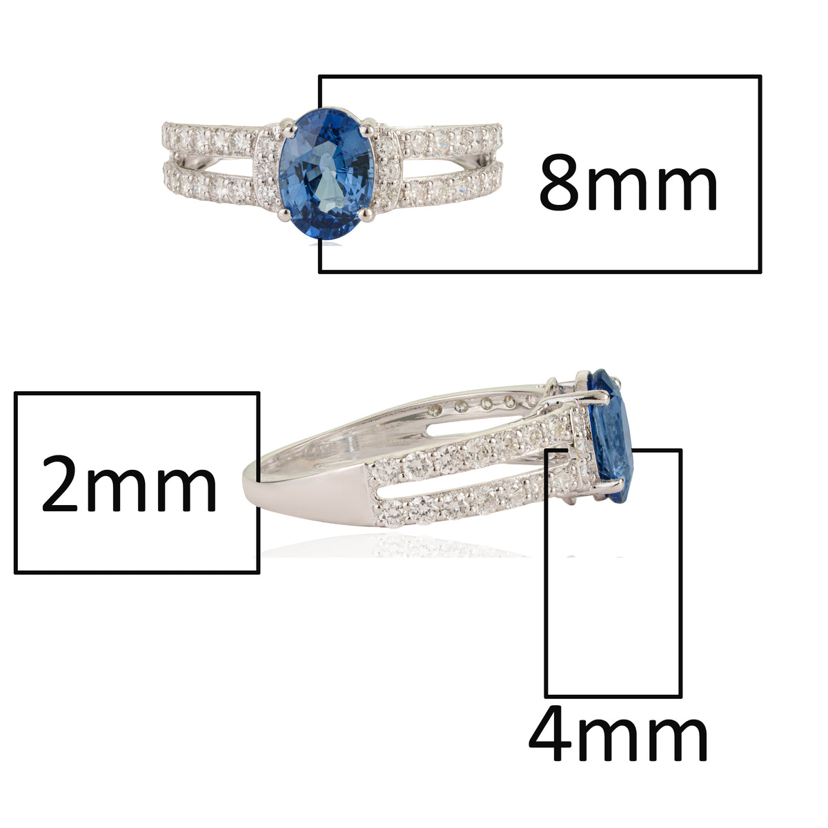 Blue Sapphire Diamond Split Shank Ring