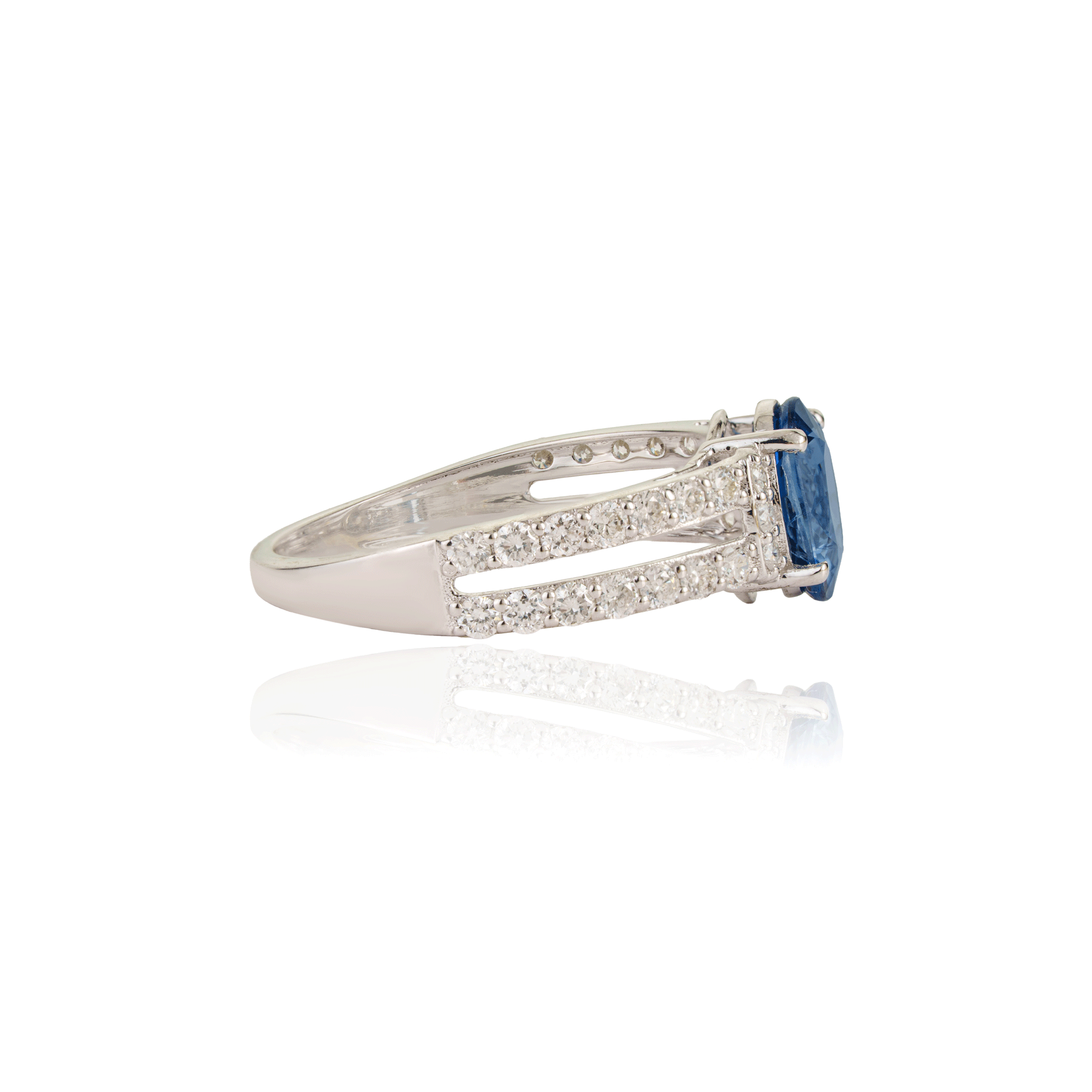 Blue Sapphire Diamond Split Shank Ring