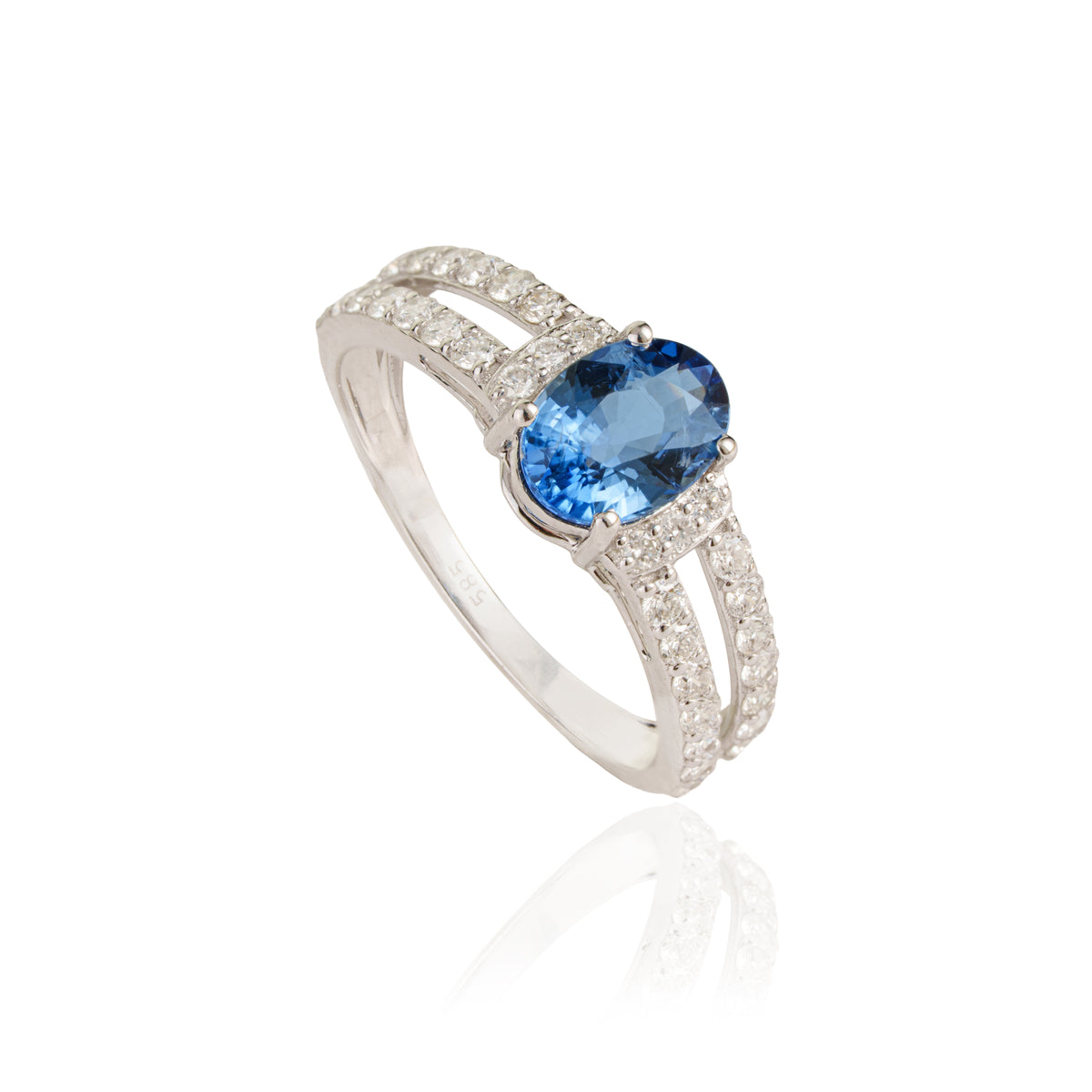 Blue Sapphire Diamond Split Shank Ring