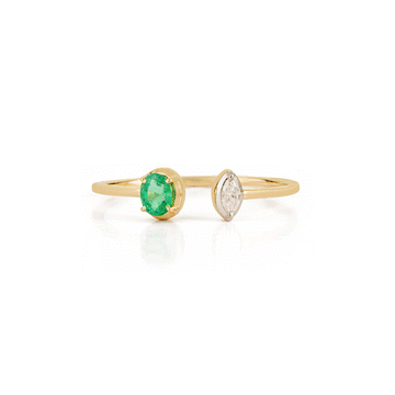 Emerald & Marquise Diamond Open Ring