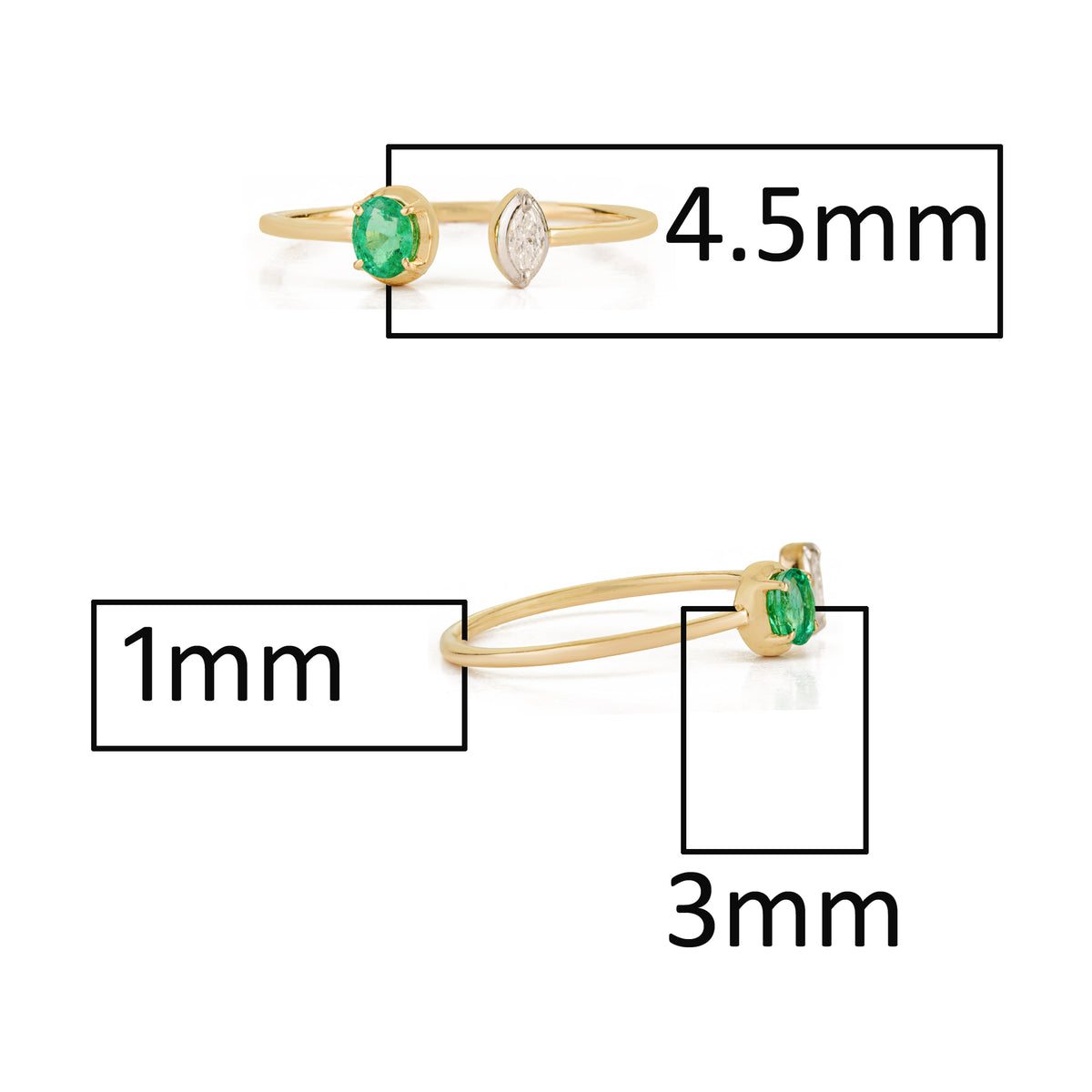 Emerald & Marquise Diamond Open Ring