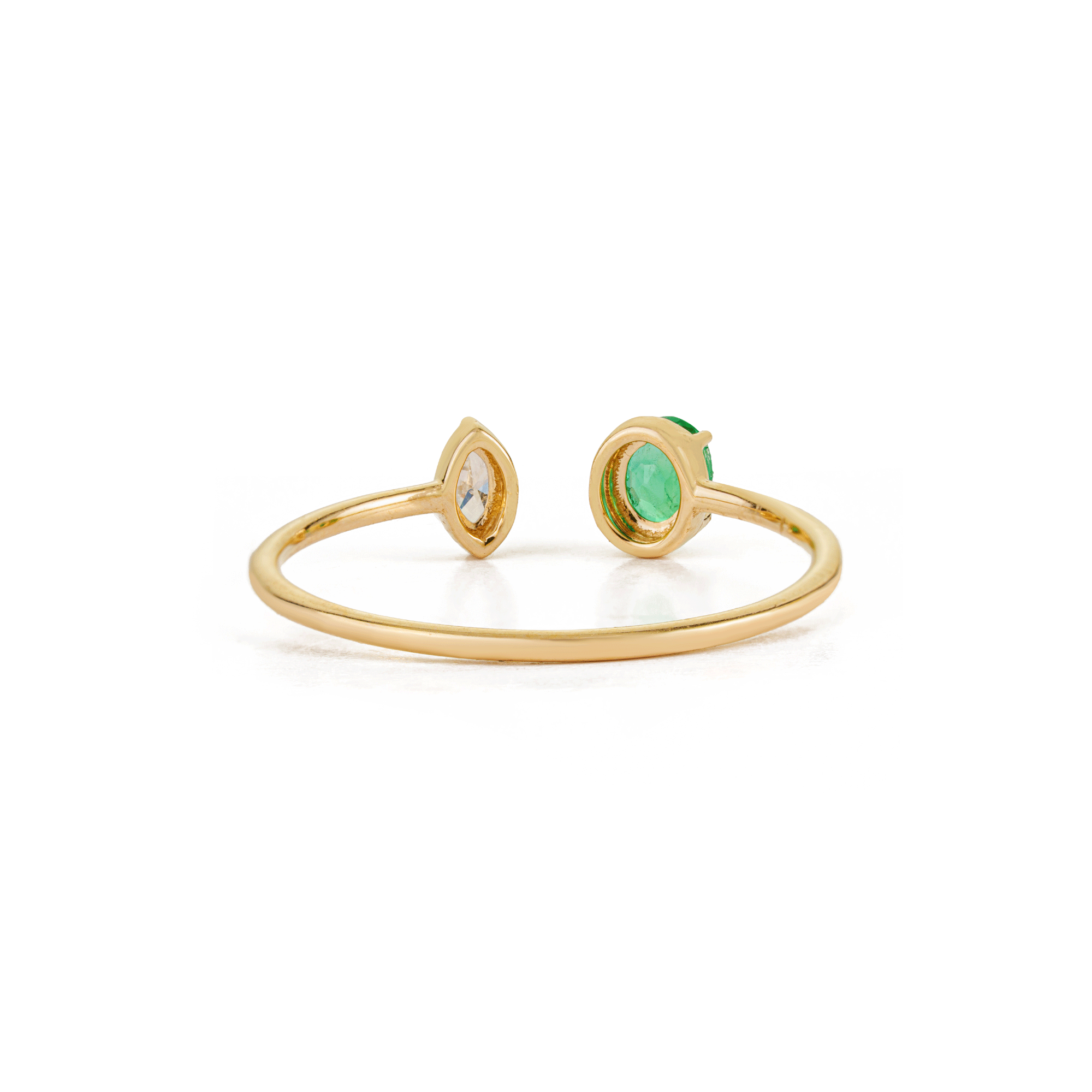 Emerald & Marquise Diamond Open Ring