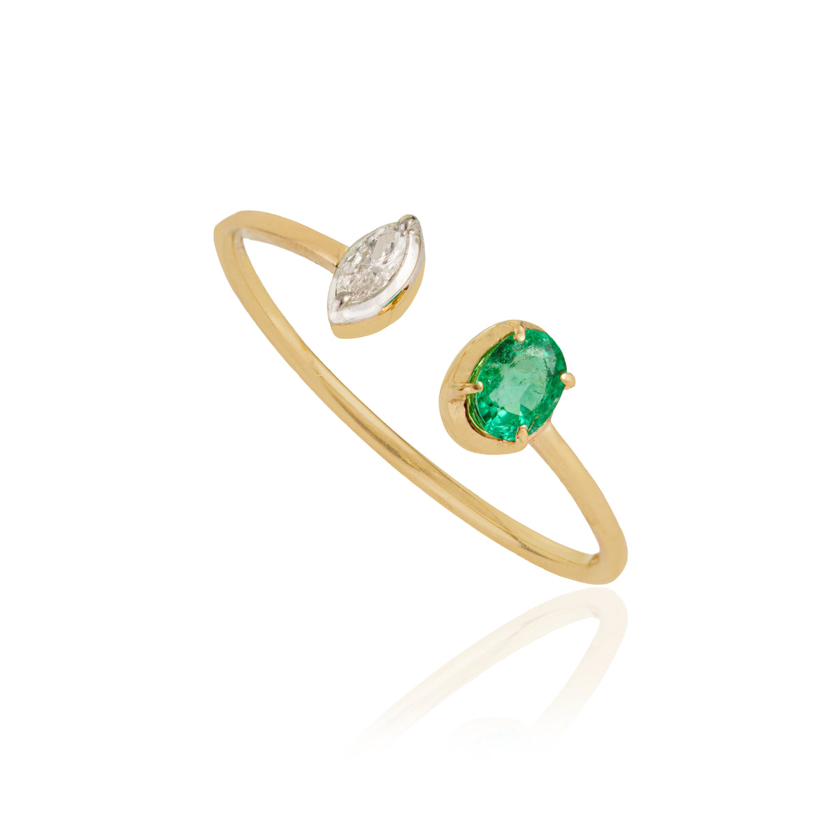 Emerald & Marquise Diamond Open Ring