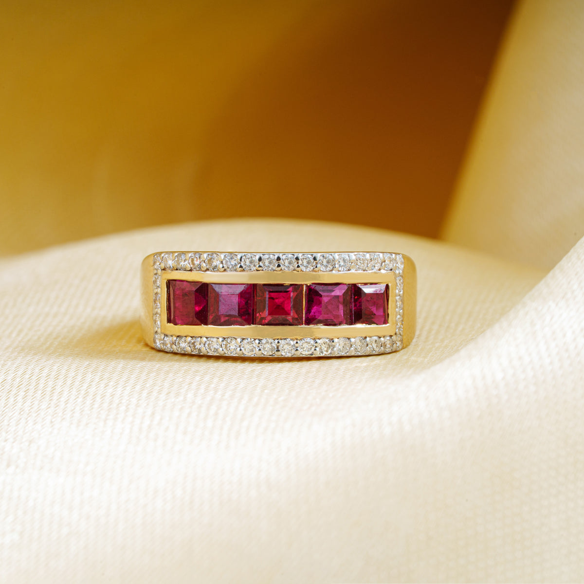 Ruby Diamond Rectangle Signet Ring