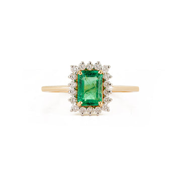 Emerald Diamond Halo Ring