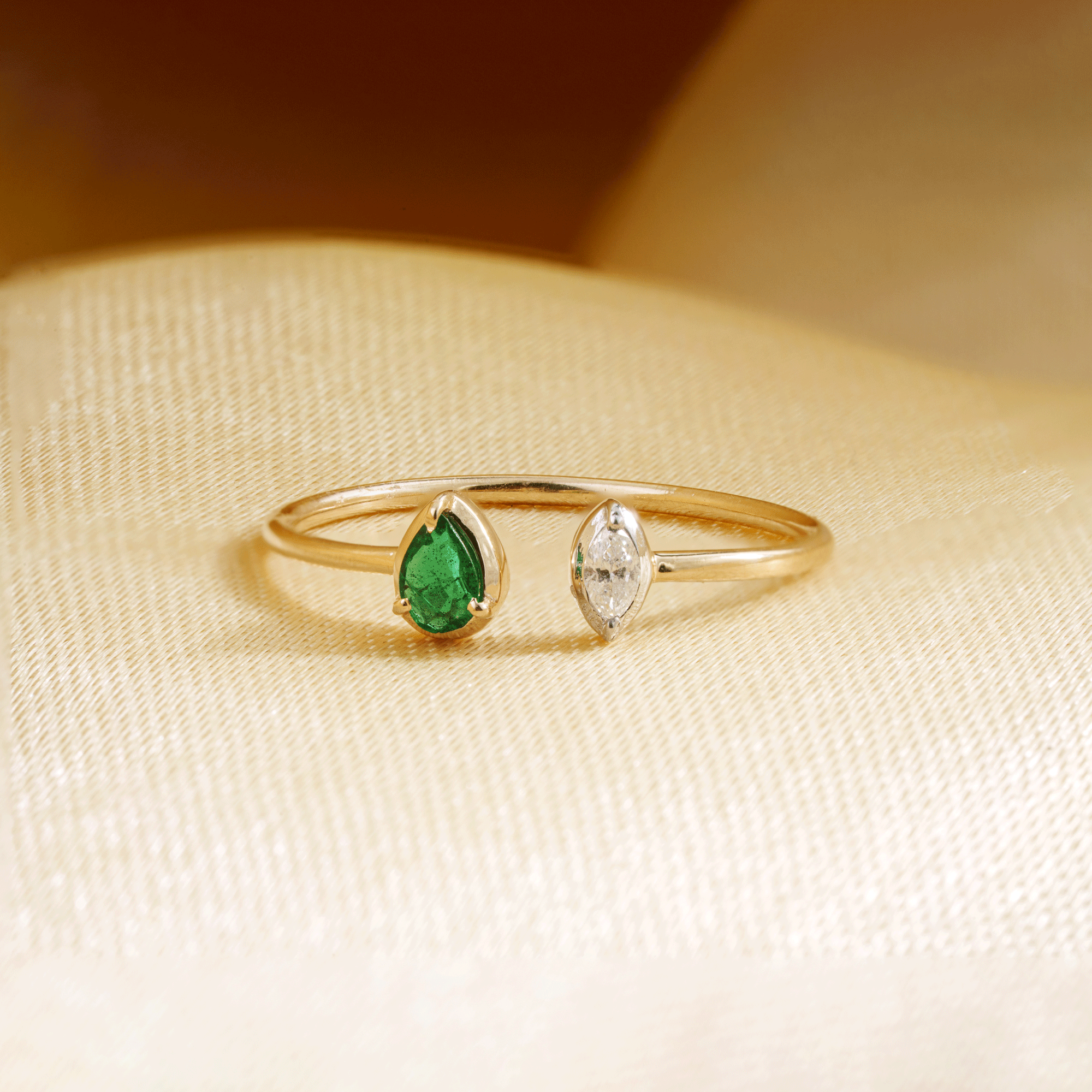 Emerald Diamond Open Ring
