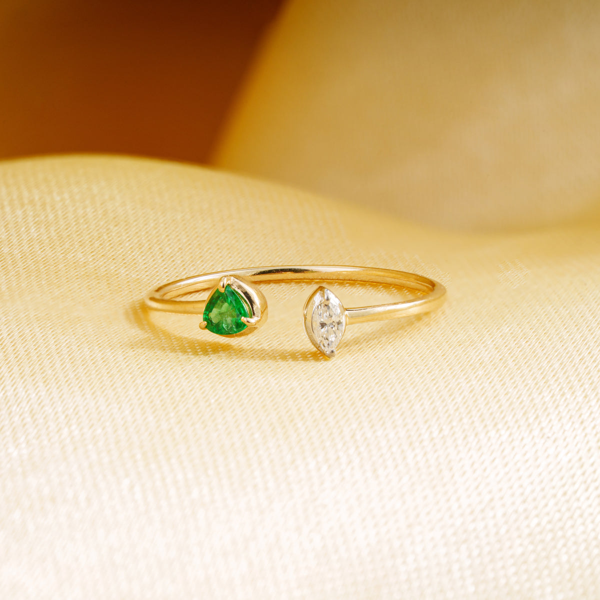 Emerald Diamond Open Ring