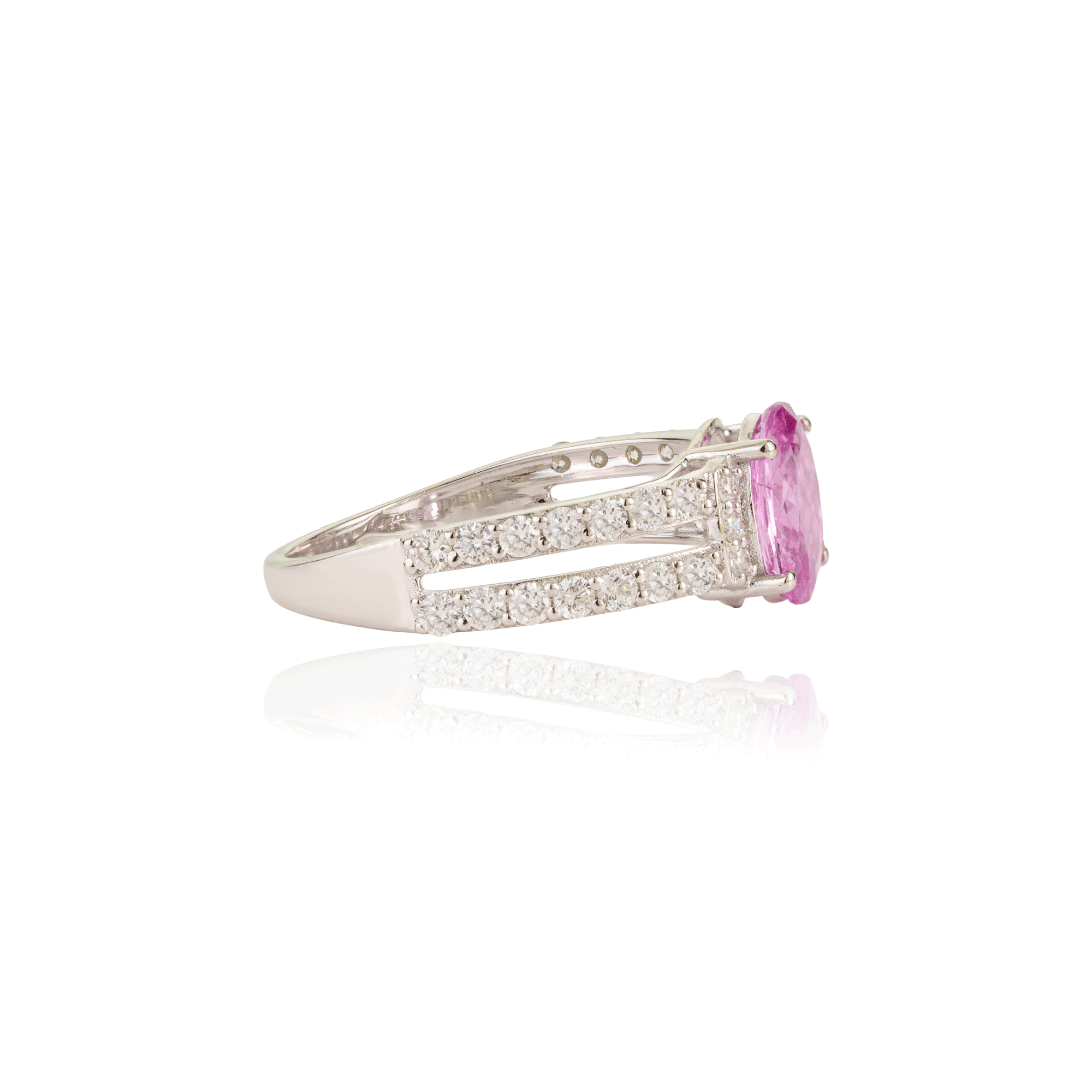 Pink Sapphire Diamond Split Shank Ring
