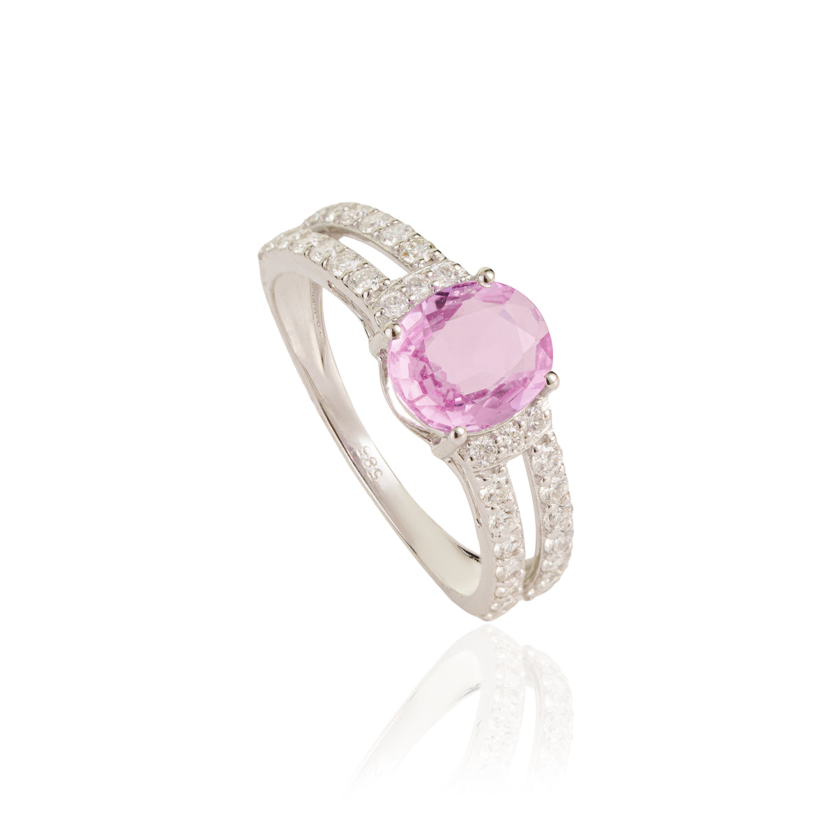 Pink Sapphire Diamond Split Shank Ring