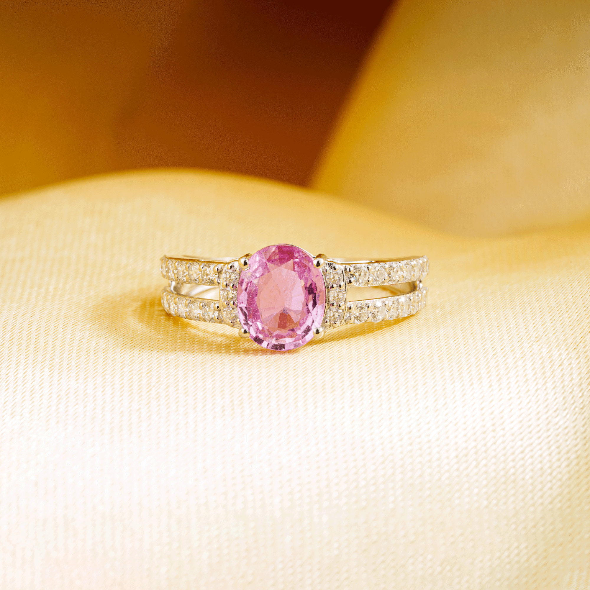 Pink Sapphire Diamond Split Shank Ring