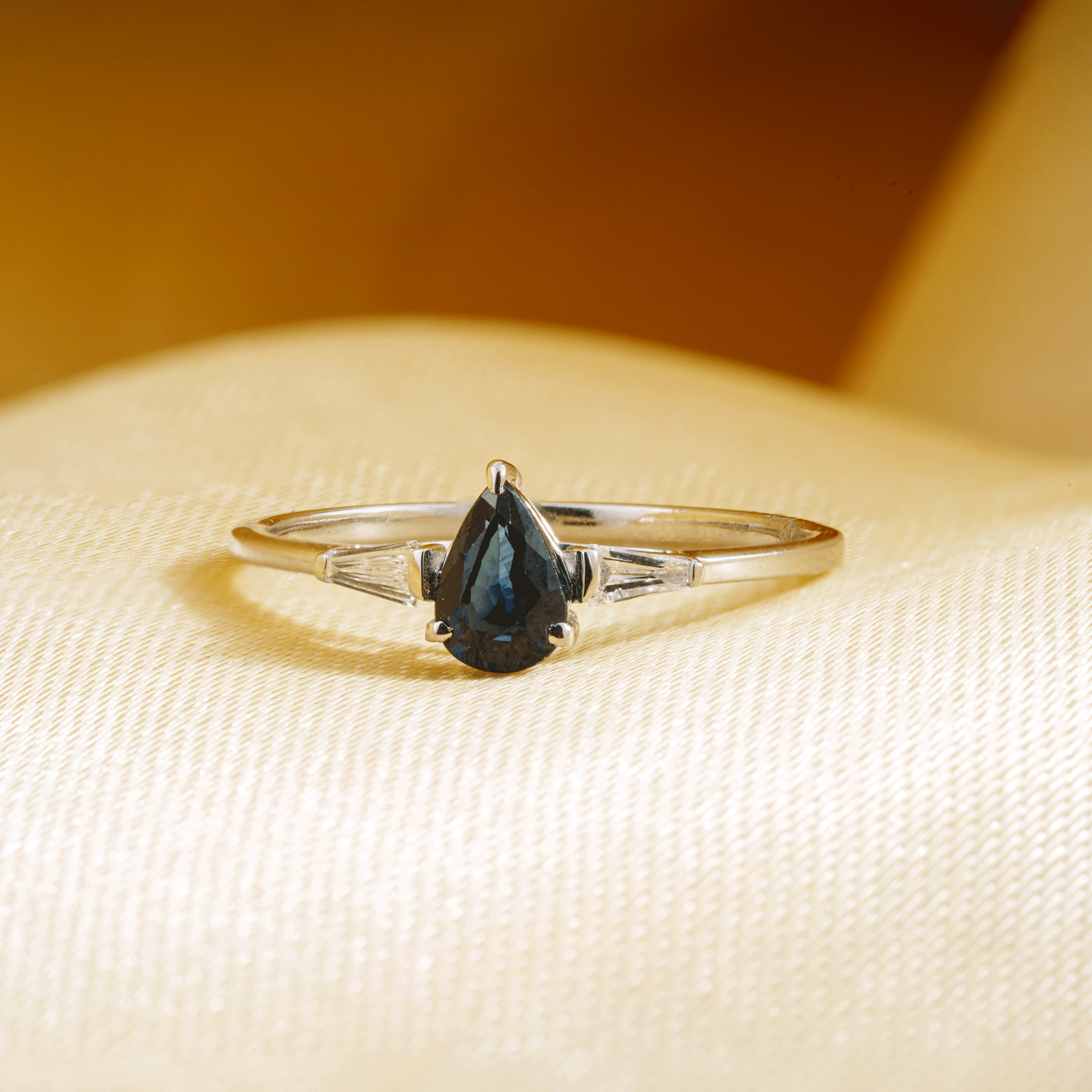 Pear Cut Blue Sapphire & Diamond Ring