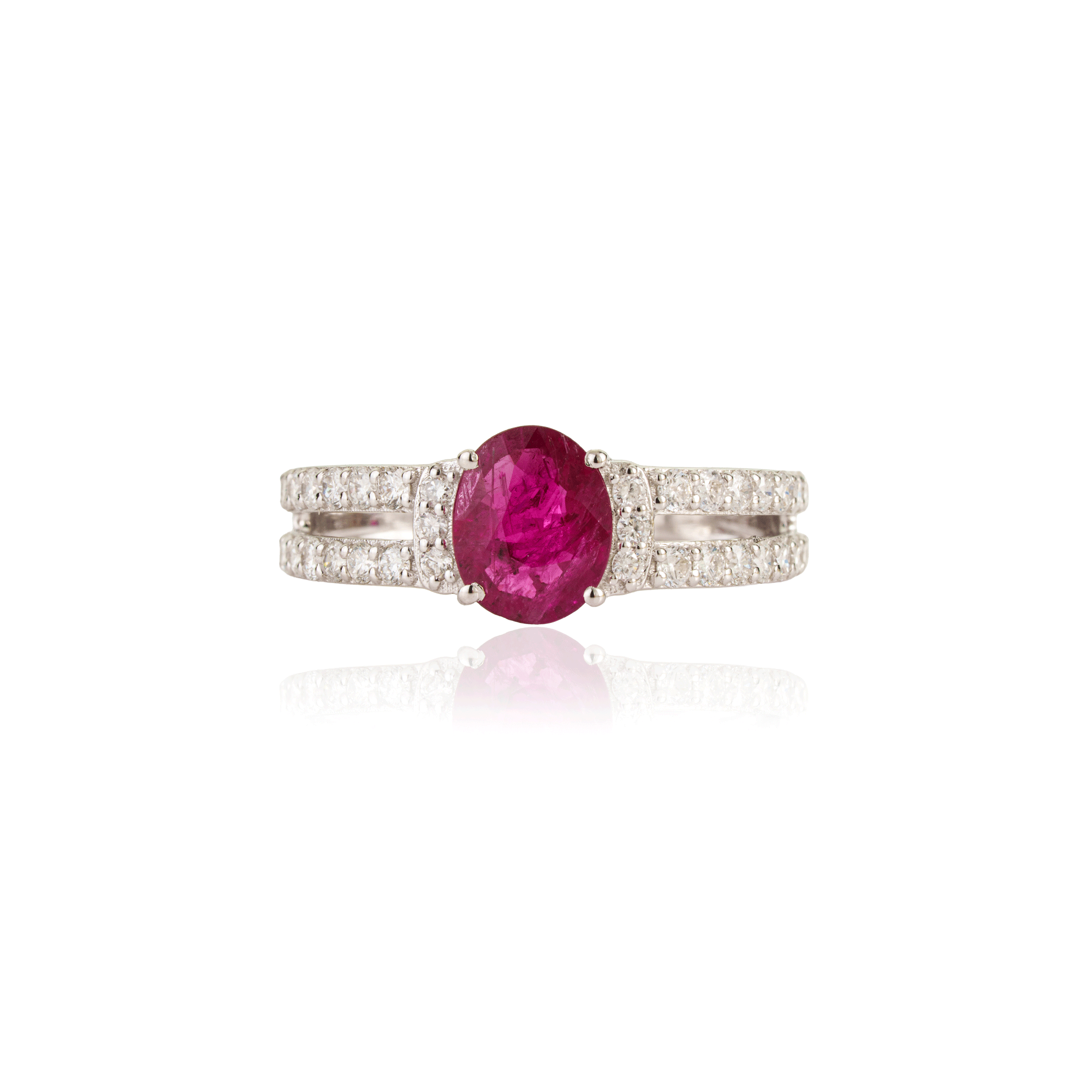 Ruby & Diamond Split Shank Ring