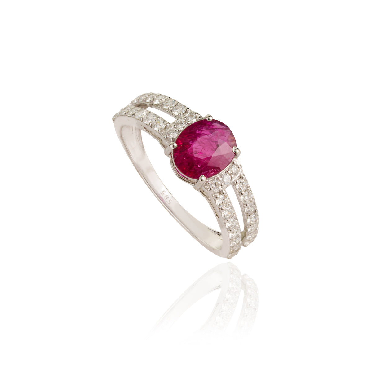 Ruby & Diamond Split Shank Ring