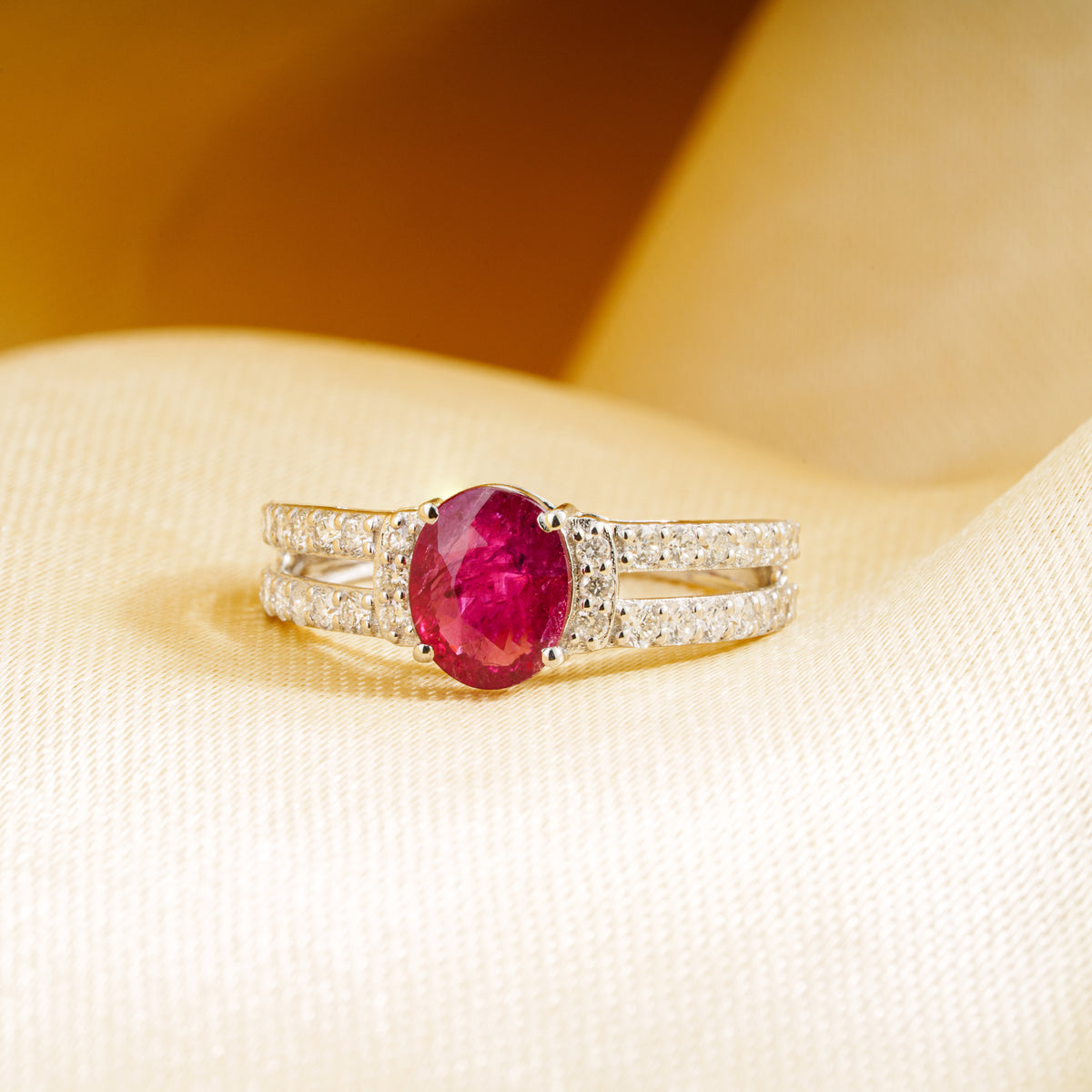 Ruby & Diamond Split Shank Ring