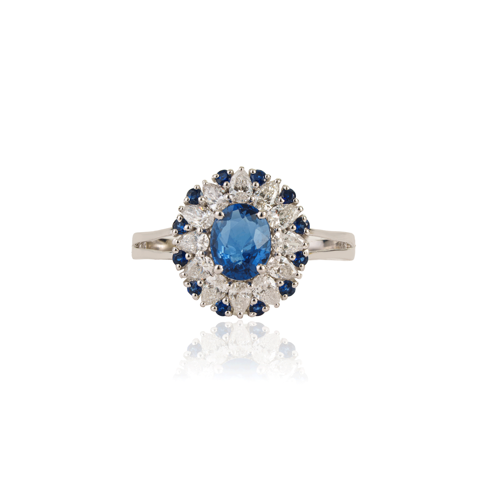 Blue Sapphire & Diamond Halo Ring