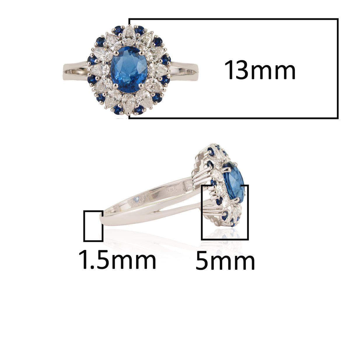 Blue Sapphire & Diamond Halo Ring