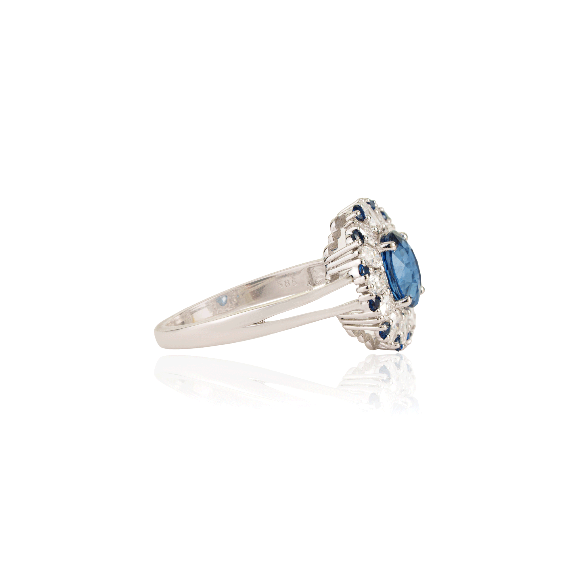 Blue Sapphire & Diamond Halo Ring
