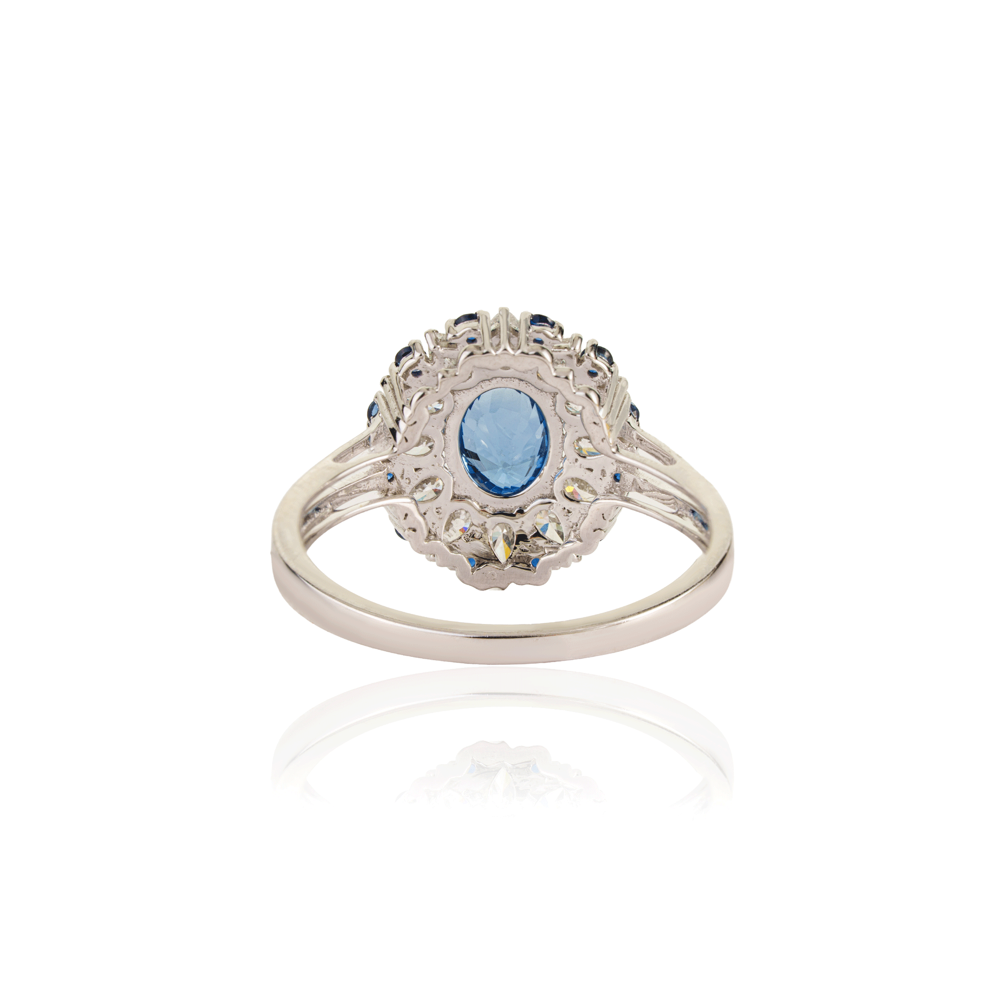 Blue Sapphire & Diamond Halo Ring