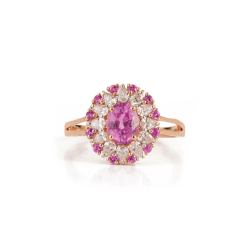 Pink Sapphire & Diamond Halo Ring
