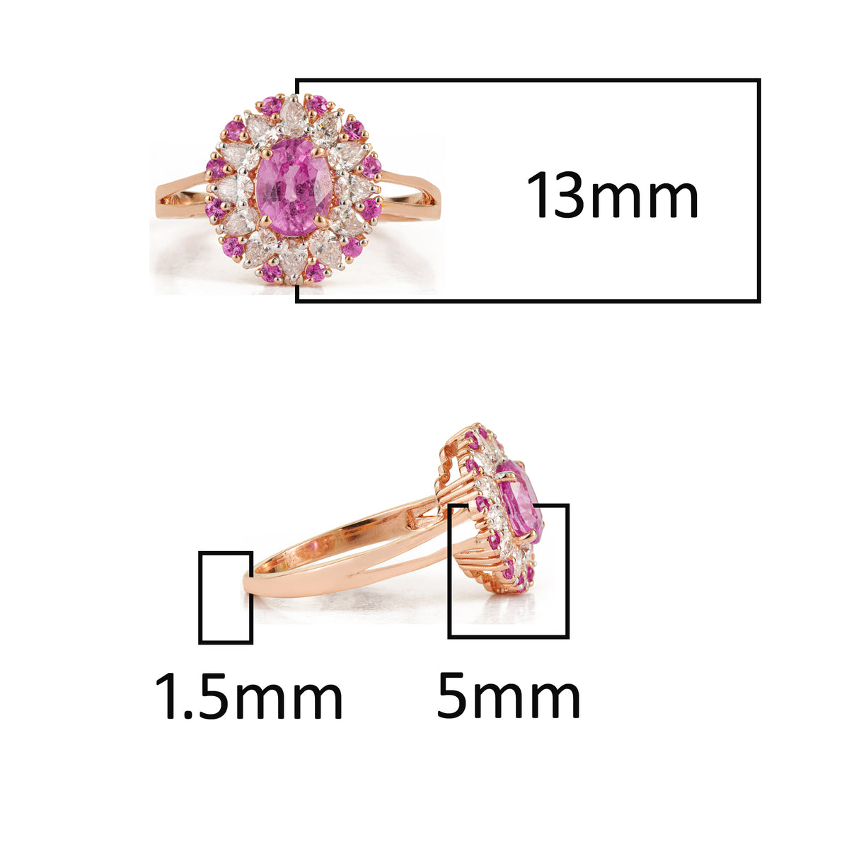 Pink Sapphire & Diamond Halo Ring