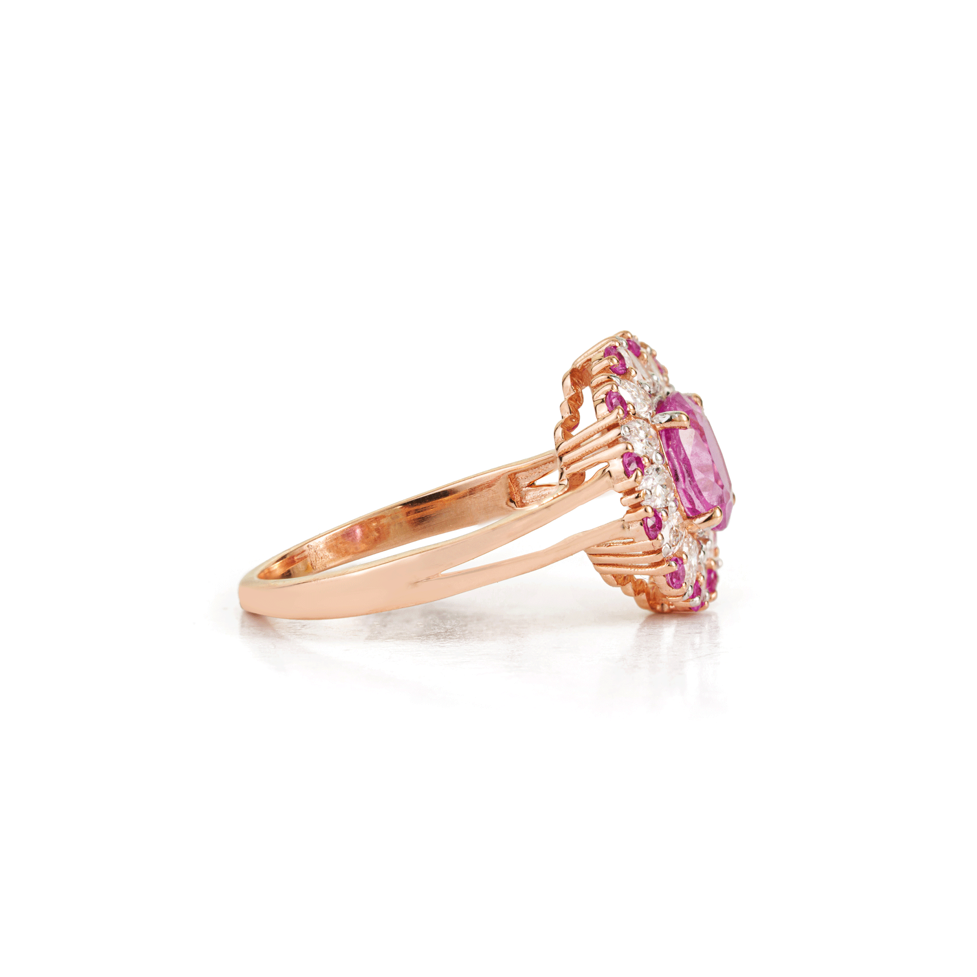 Pink Sapphire & Diamond Halo Ring