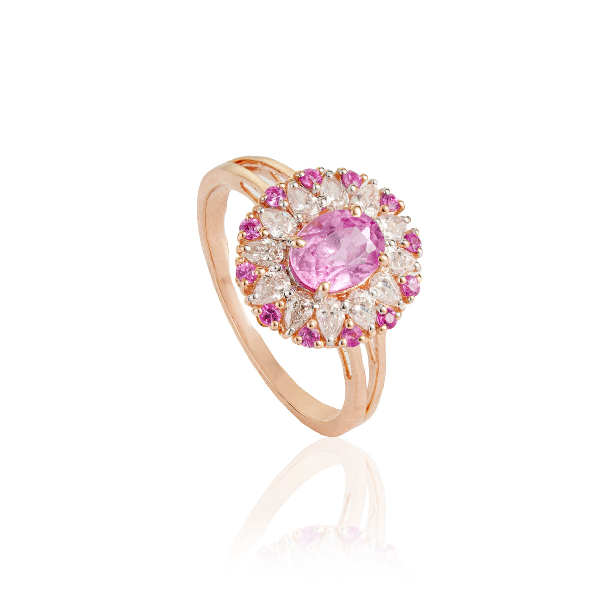 Pink Sapphire & Diamond Halo Ring