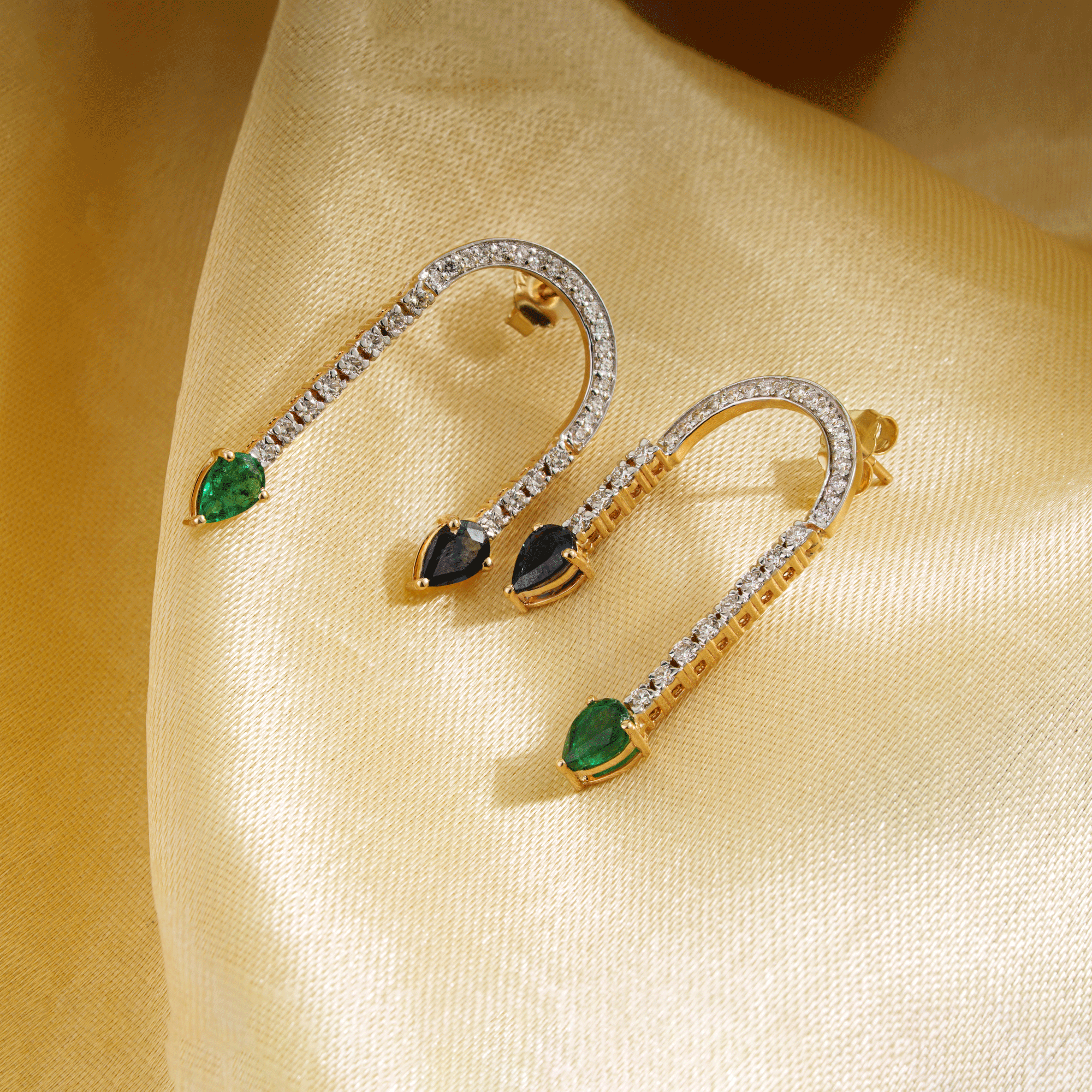 Emerald & Sapphire Drop Earrings