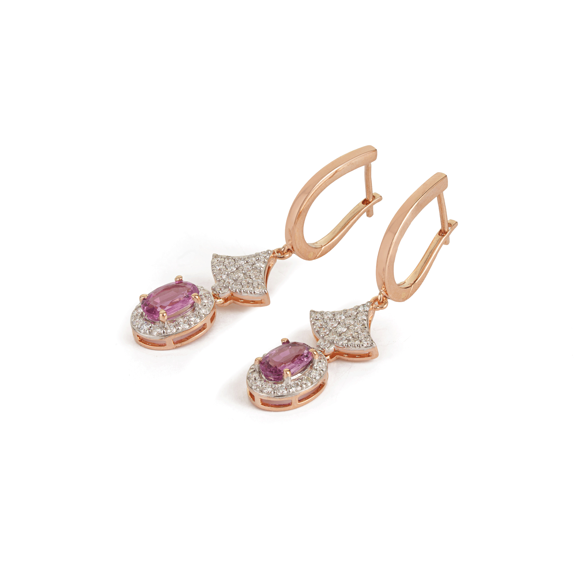 Pink Sapphire Diamond Drop Earrings