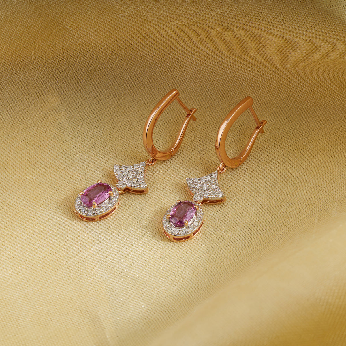 Pink Sapphire Diamond Drop Earrings