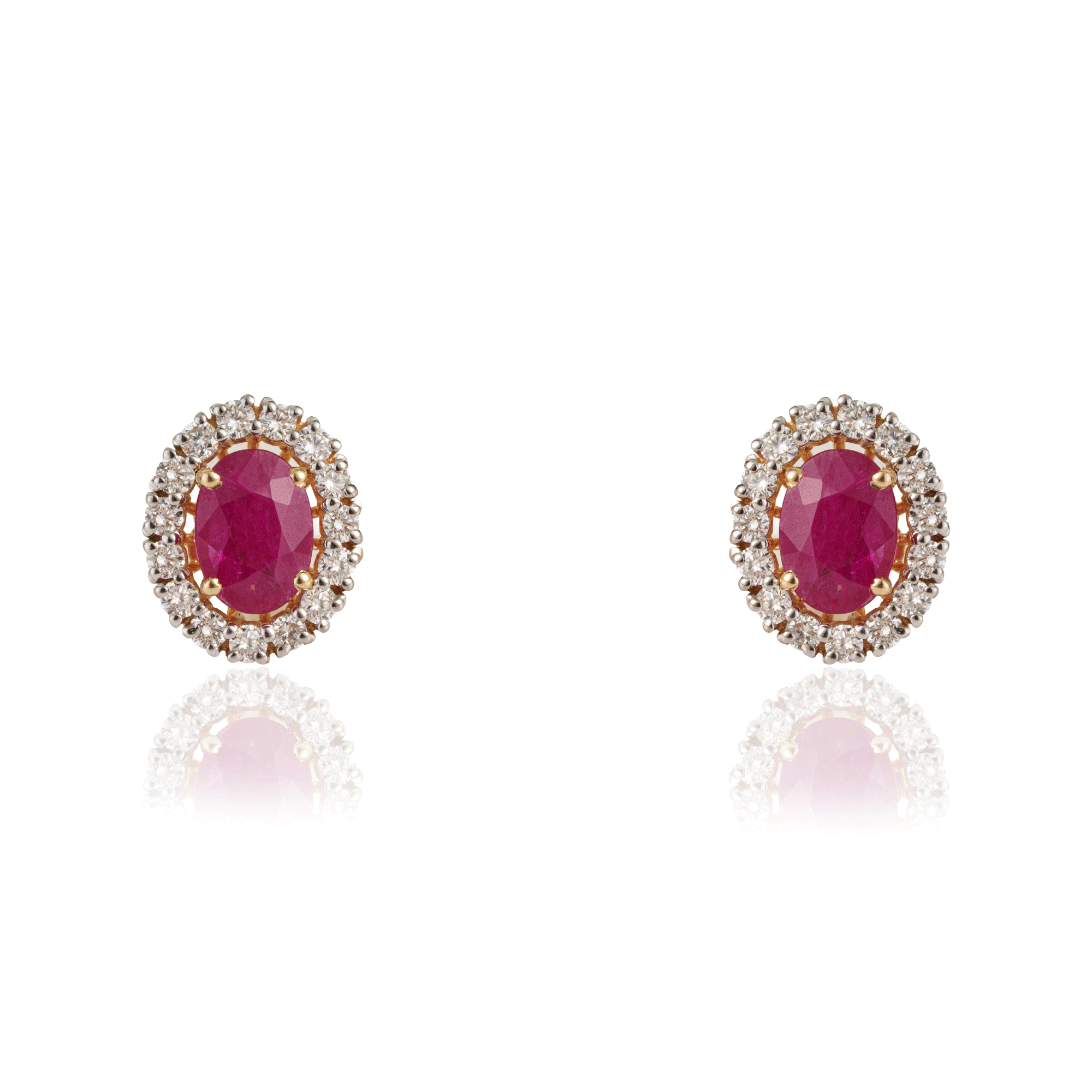 Ruby Diamond Halo Stud Earrings