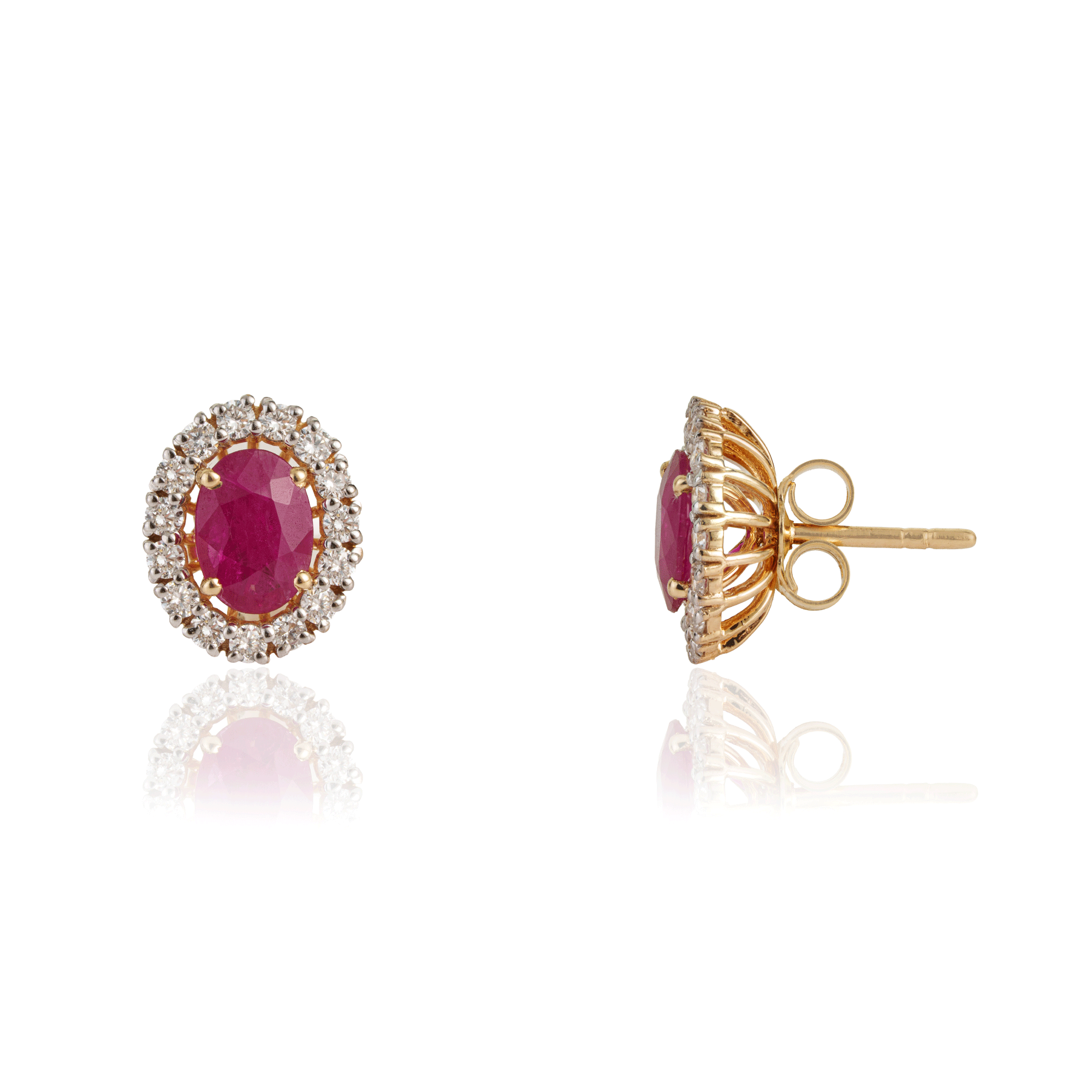 Ruby Diamond Halo Stud Earrings