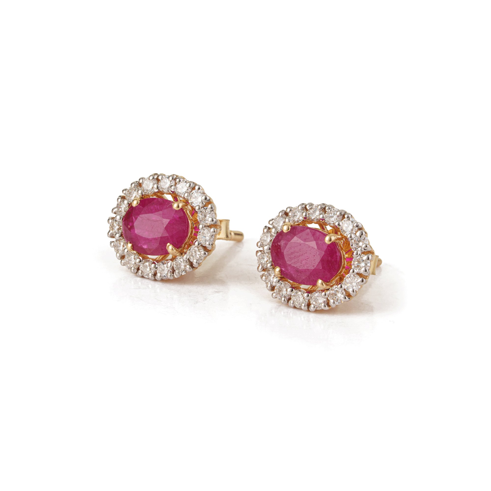 Ruby Diamond Halo Stud Earrings
