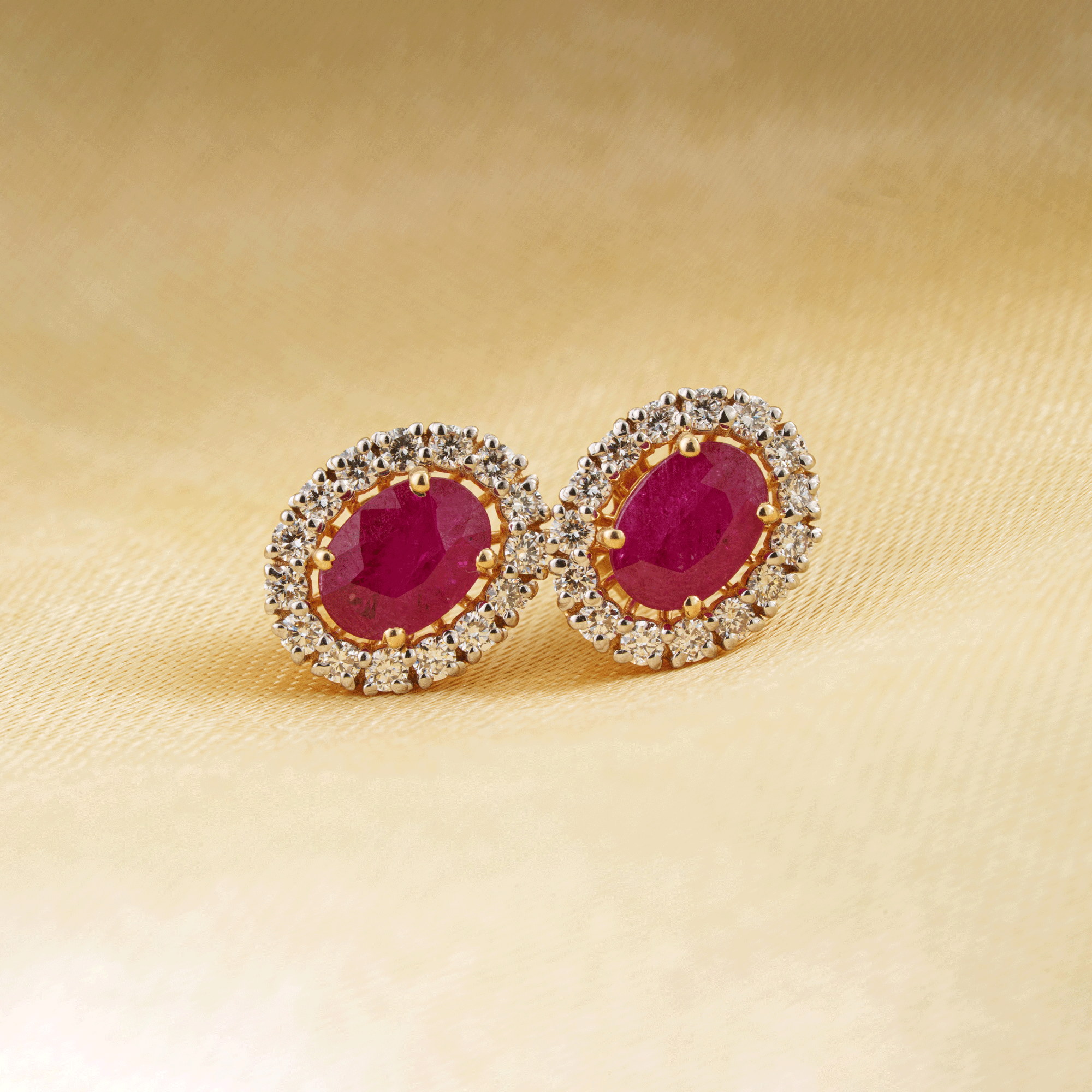 Ruby Diamond Halo Stud Earrings