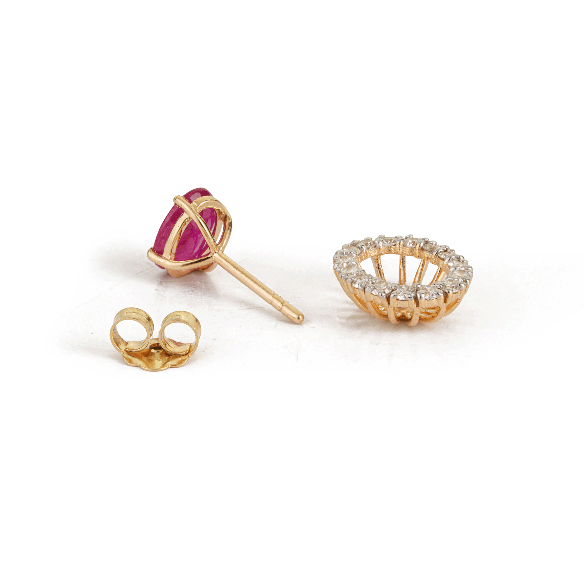 Ruby Diamond Halo Stud Earrings