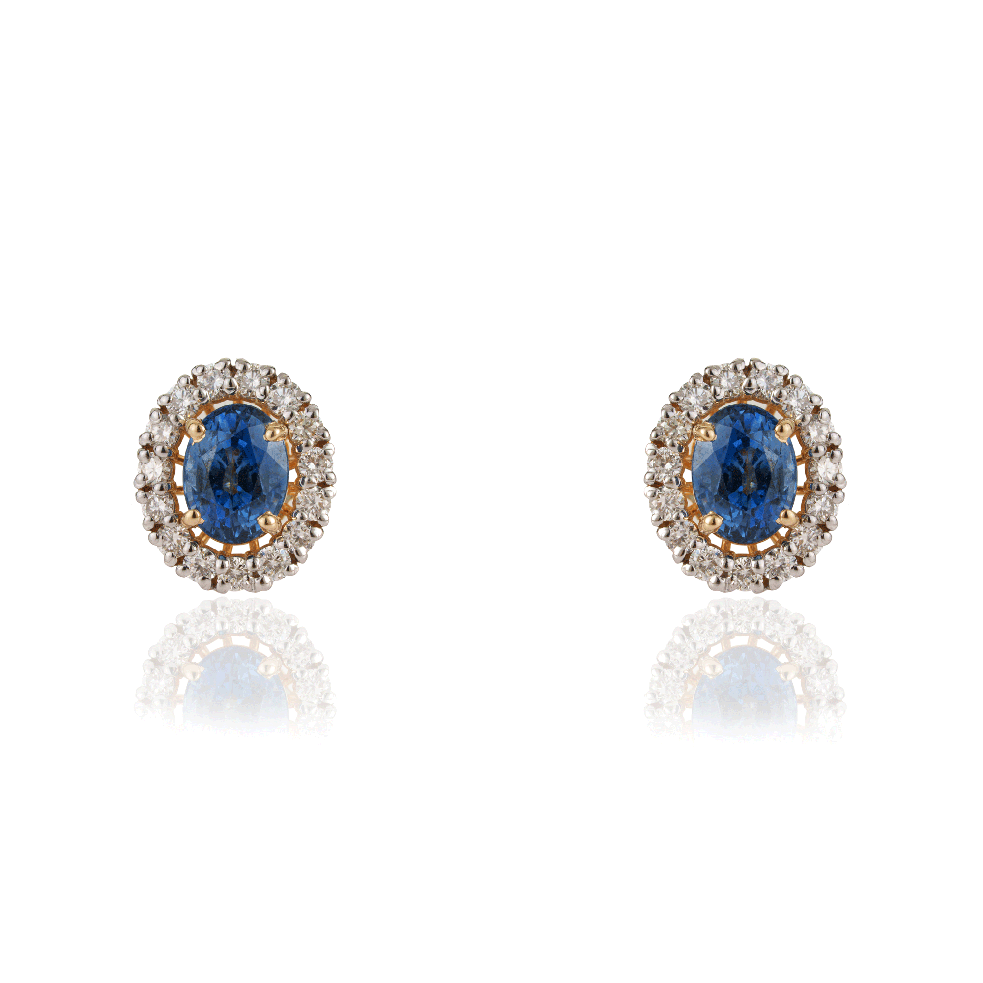 Blue Sapphire Diamond Halo Stud Earrings