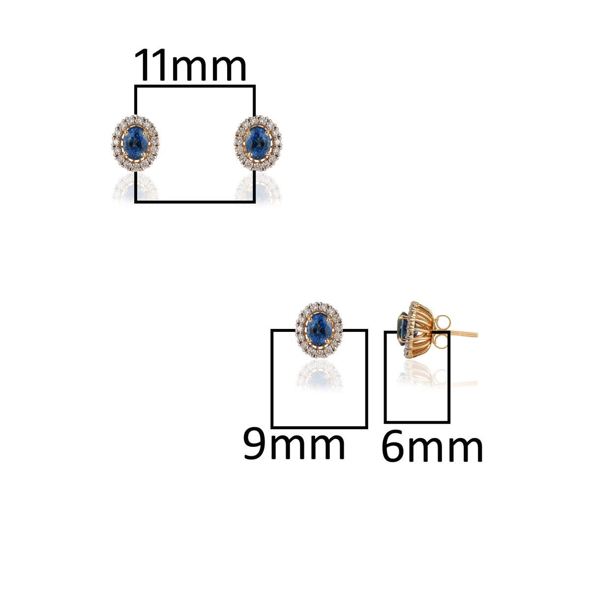 Blue Sapphire Diamond Halo Stud Earrings
